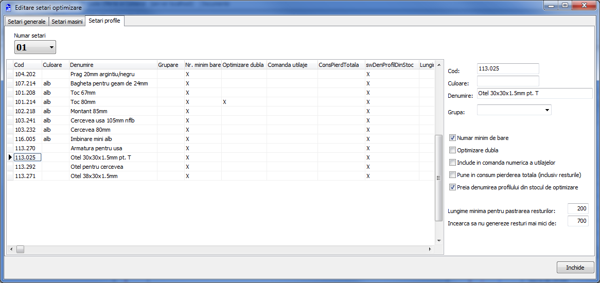 optimizare setari setari profile